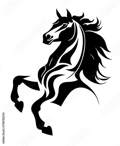 Majestic Horse Rearing – Stylized Black Silhouette with Flowing Mane ¥