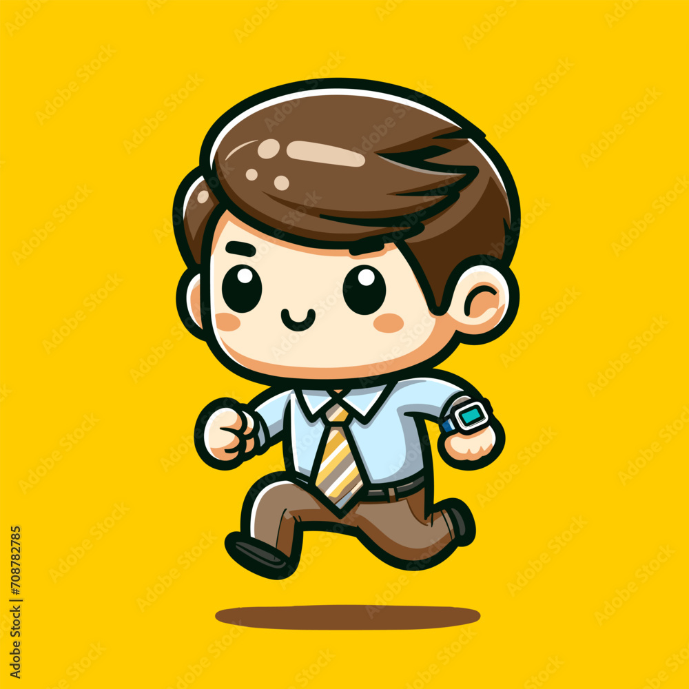 A businessman running faster, Design a vector illustration featuring a cute cartoon character of a businessman in a suit and tie..