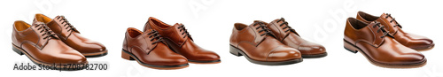 Set of men's stylish shoes made of brown leather, cut out - stock png.