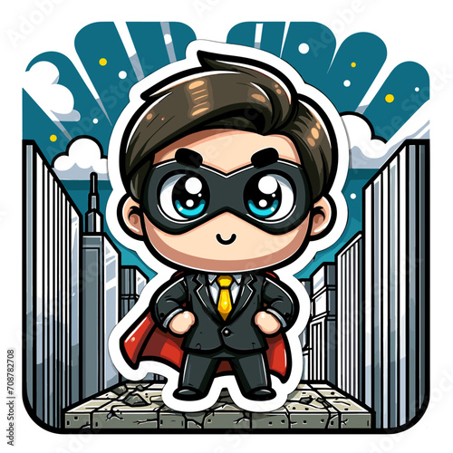 A businessman with superhero powers, Design a vector illustration featuring a cute cartoon character of a businessman in a suit and tie..