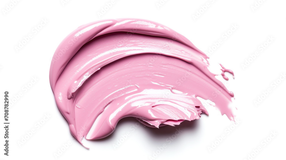 Close-up of a single creamy smooth pink smear of heavy makeup or paint isolated on white background Close-up of a single creamy smooth pink smear of heavy makeup or paint isolated on white background