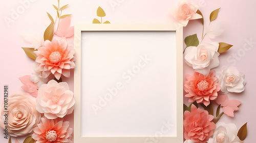 Pink rose flower composition background, decorative flower background pattern, floral border background © Derby