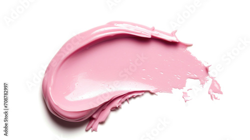 Close-up of a single creamy smooth pink smear of heavy makeup or paint isolated on white background photo