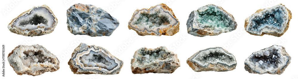 Set of rock or mineral specimen, cut out - stock png.