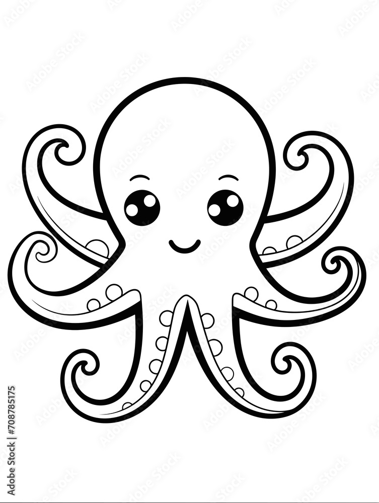 Fototapeta premium Vector illustration of a hand drawn octopus coloring book