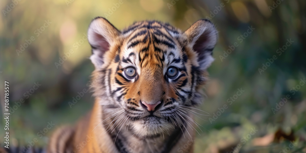 Obraz premium cute baby tiger in wild, generative AI