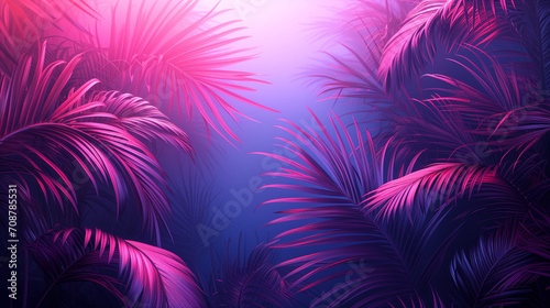 Creative fluorescent color layout made of tropical leaves, neon colors. Nature concept. Minimal summer abstract jungle or forest pattern. photo