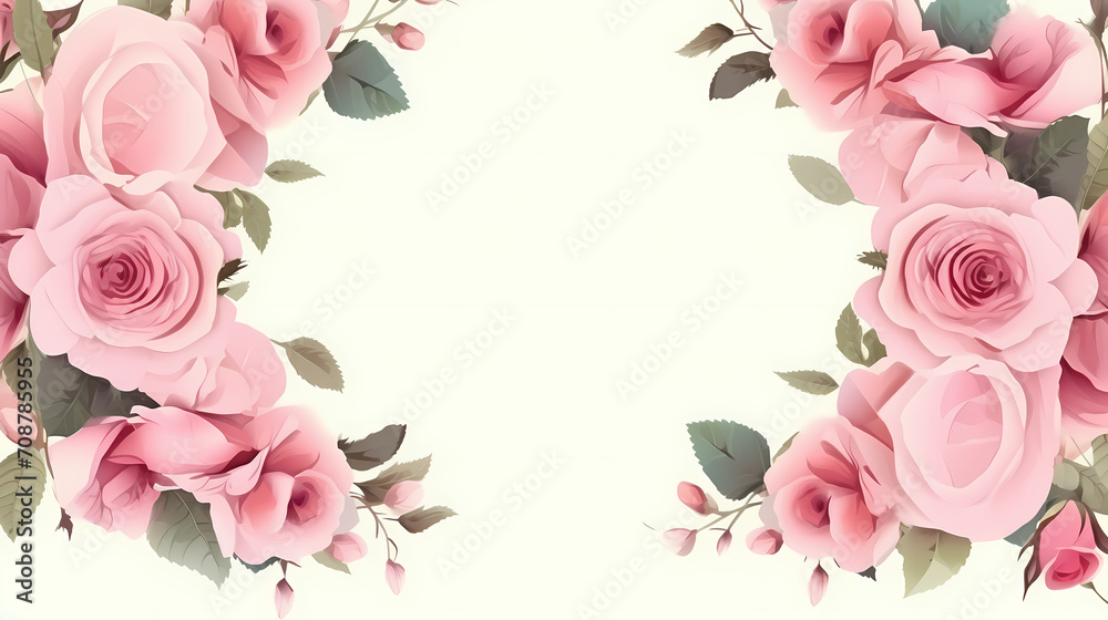 Pink rose flower composition background, decorative flower background pattern, floral border background Pink rose flower composition background, decorative flower background pattern, floral border background