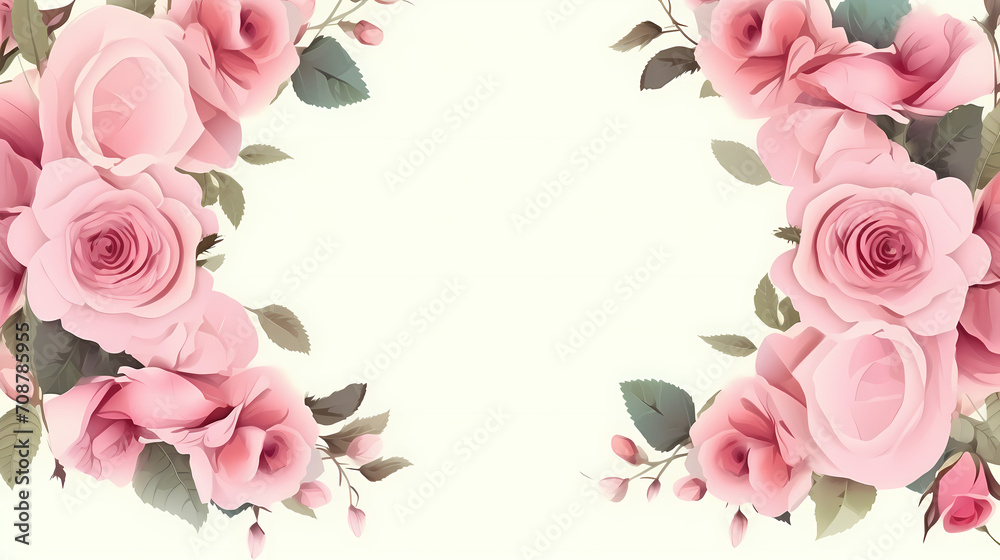 Pink rose flower composition background, decorative flower background pattern, floral border background