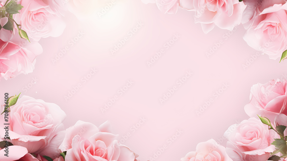 Pink rose flower composition background, decorative flower background pattern, floral border background