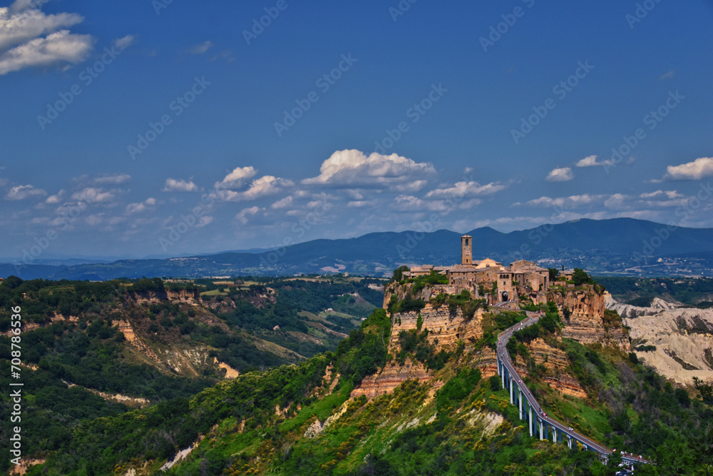 Civita di Bagnoregio comune, town, and surrounding landscape view in the Province of Viterbo in the Italian region of Lazio, Italy 2023