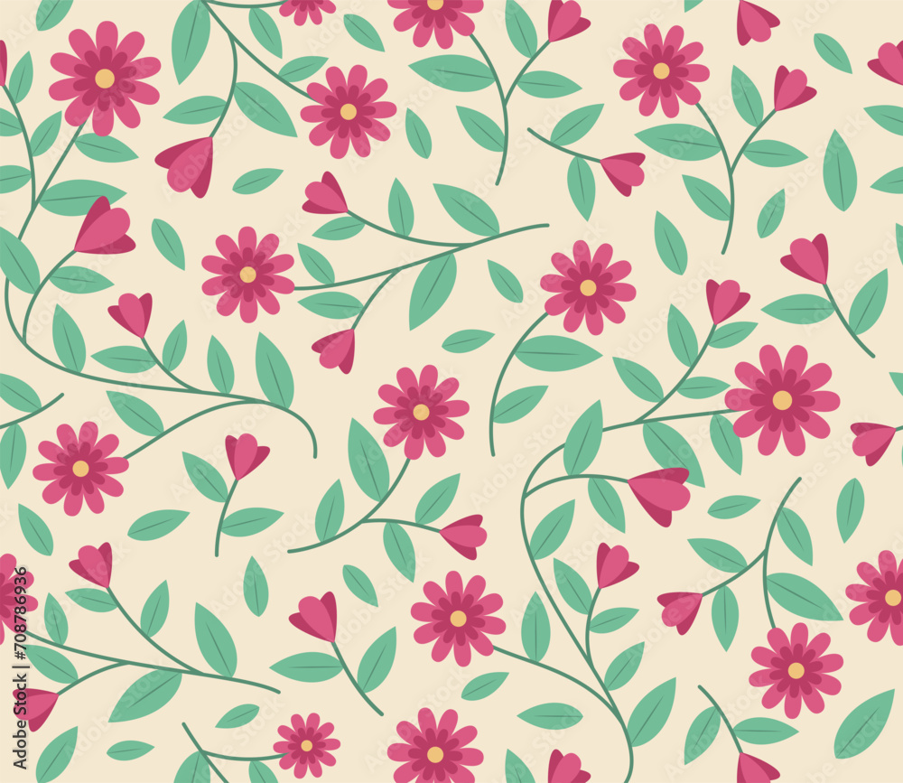 Obraz premium Seamless Pattern of Colorful Flowers Blooming for Floral Motif Pattern Concept Background