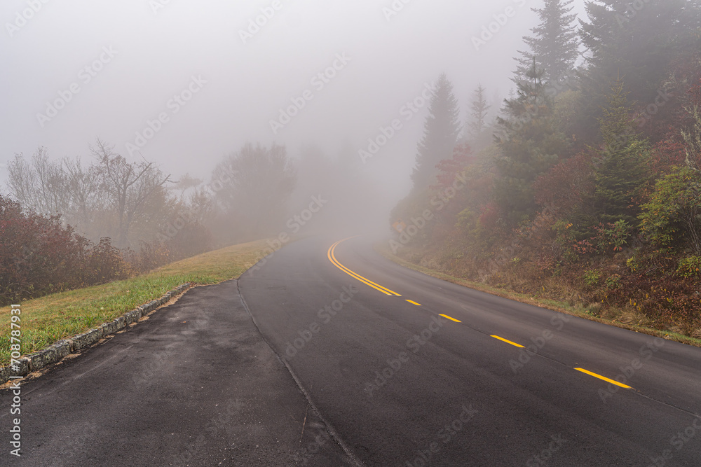 Road in the fog of mystery