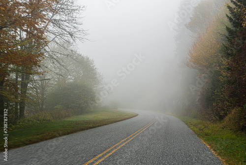 Road in the fog of mystery