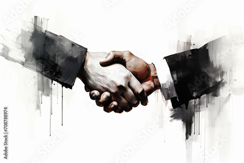 An abstract representation of a handshake, distilled into clean lines and shapes, symbolizing trust and partnership in business.