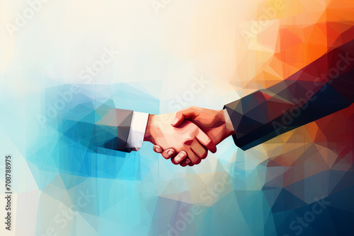 An abstract representation of a handshake, distilled into clean lines and shapes, symbolizing trust and partnership in business.