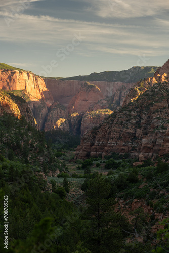 Green Grasses In Hop Valley Below Glowing Orange Walls Of Zion © kellyvandellen