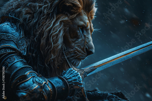 Lion holding a sword
