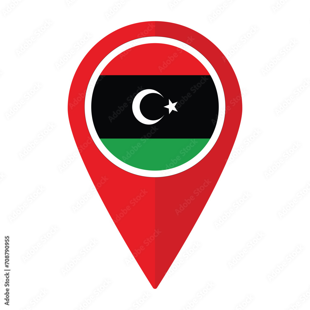 Libya flag on map pinpoint icon isolated. Flag of Libya Libya flag on map pinpoint icon isolated. Flag of Libya