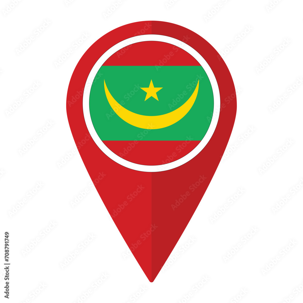Mauritania flag on map pinpoint icon isolated. Flag of Mauritania Mauritania flag on map pinpoint icon isolated. Flag of Mauritania