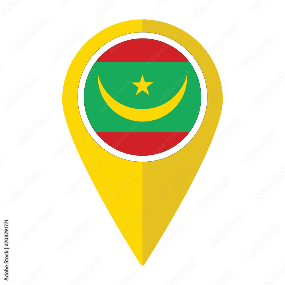 Mauritania flag on map pinpoint icon isolated. Flag of Mauritania Mauritania flag on map pinpoint icon isolated. Flag of Mauritania