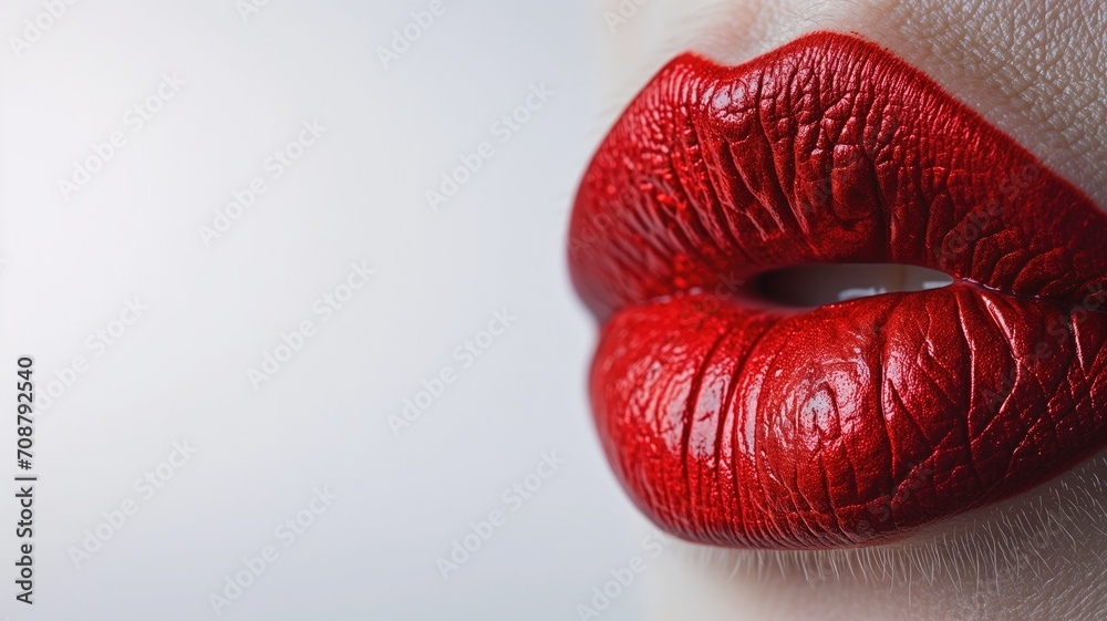 Close-up of vibrant red textured lipstick on lips Close-up of vibrant red textured lipstick on lips