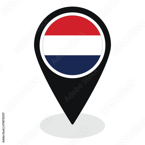 Netherlands flag on map pinpoint icon isolated. Flag of Netherlands