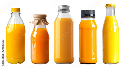 set of orange juice in a bottle isolated 