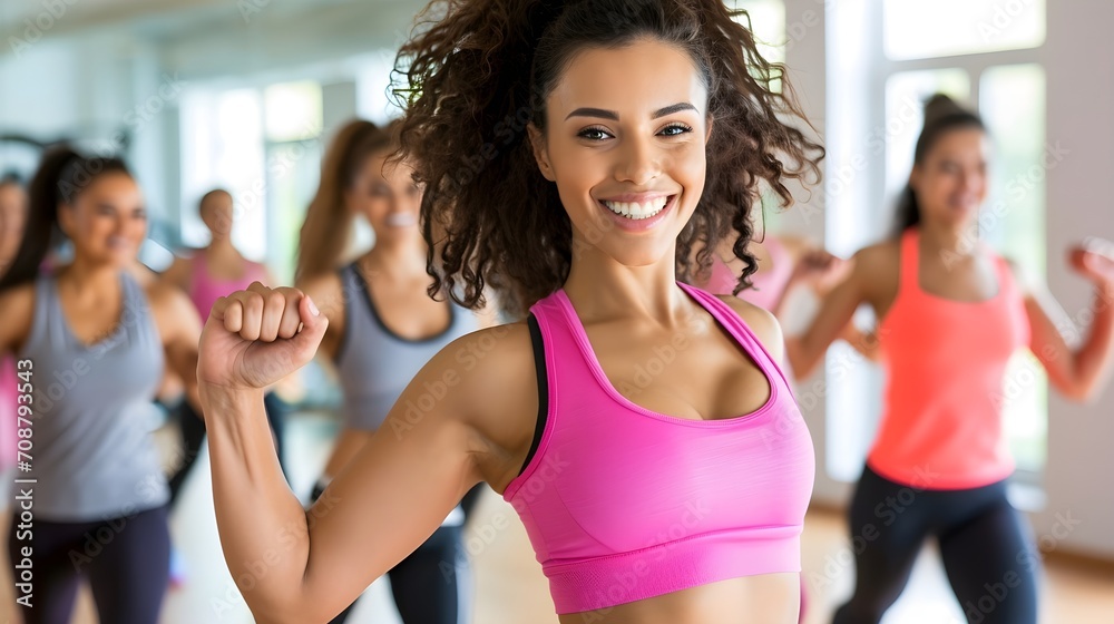 Joyful Fitness: Group of Happy Women Exercising in Naturally Lit Studio