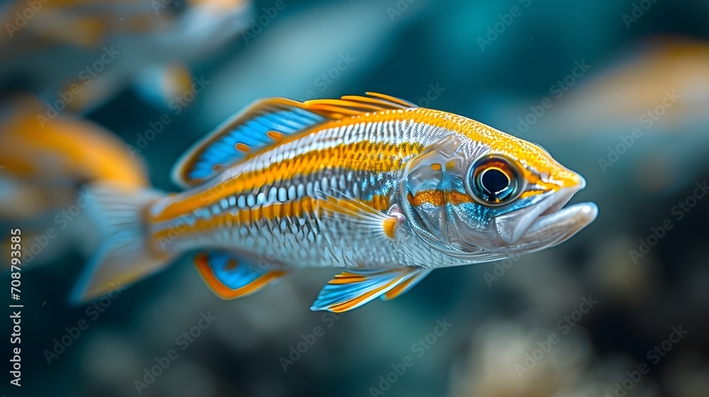 Fototapeta premium Vivid Depths: A Colorful Fish in the Crystal-Clear Underwater World