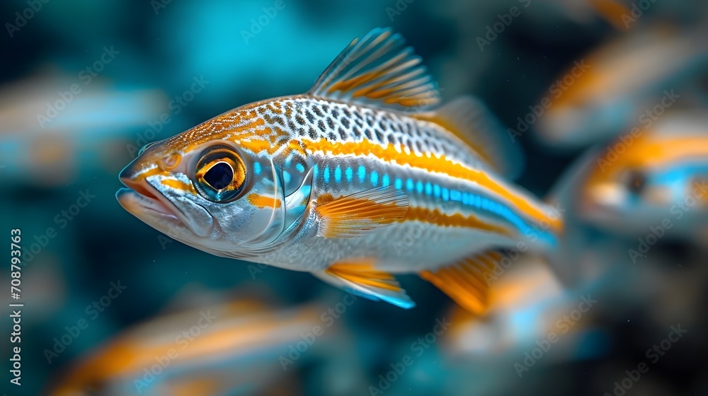 Fototapeta premium Vivid Depths: A Colorful Fish in the Crystal-Clear Underwater World