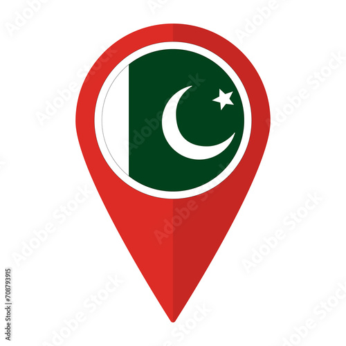 Pakistan flag on map pinpoint icon isolated. Flag of Pakistan