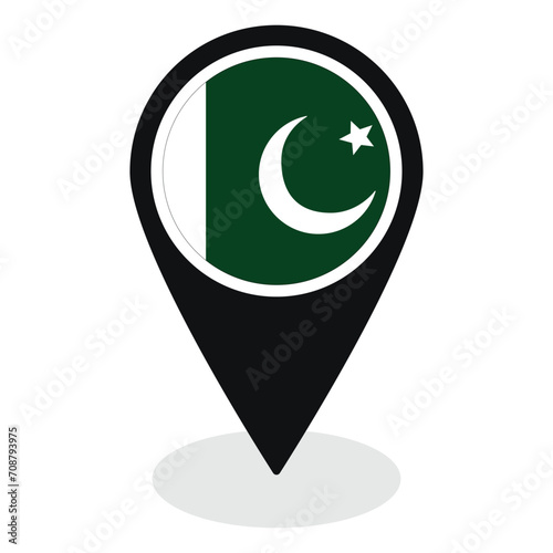 Pakistan flag on map pinpoint icon isolated. Flag of Pakistan