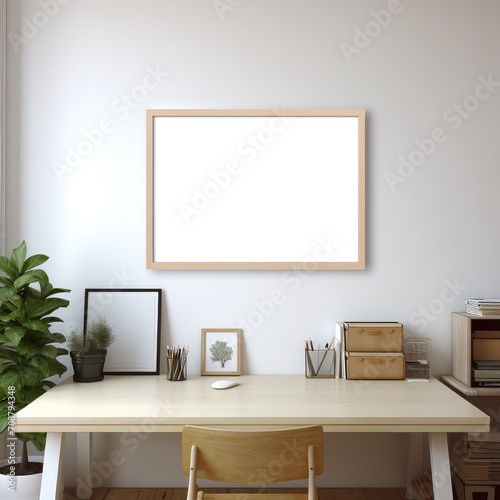 Desk With Chair and Picture Frame on Wall © RajaSheheryar