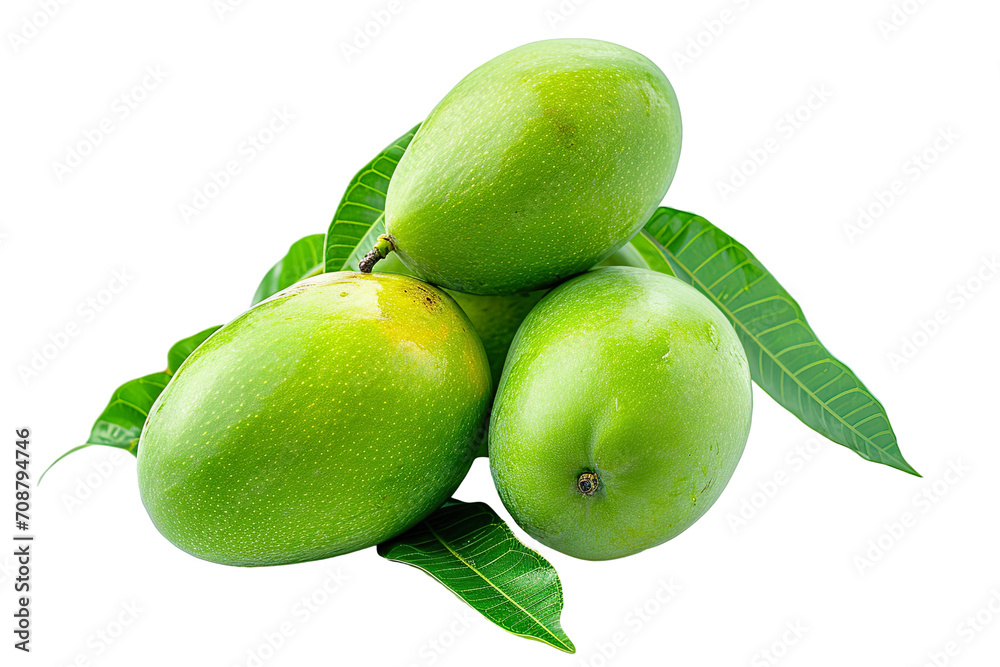 fresh green mangoes with leaves isolated on a white background PNG fresh green mangoes with leaves isolated on a white background PNG