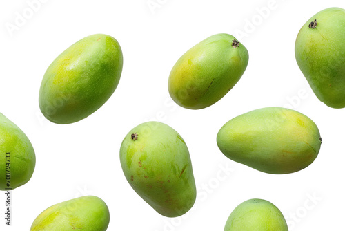 fresh green mangoes with leaves isolated on a white background PNG