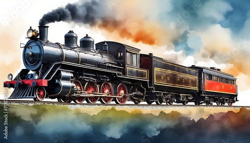 Watercolor Steam engine train background created with generative ai 