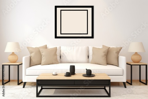 Living Room With White Couch and Two Tables © RajaSheheryar