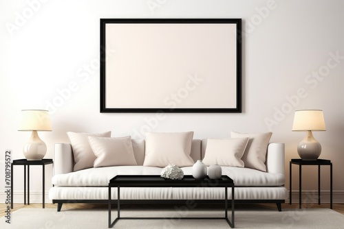 White Couch and Black Coffee Table in Living Room