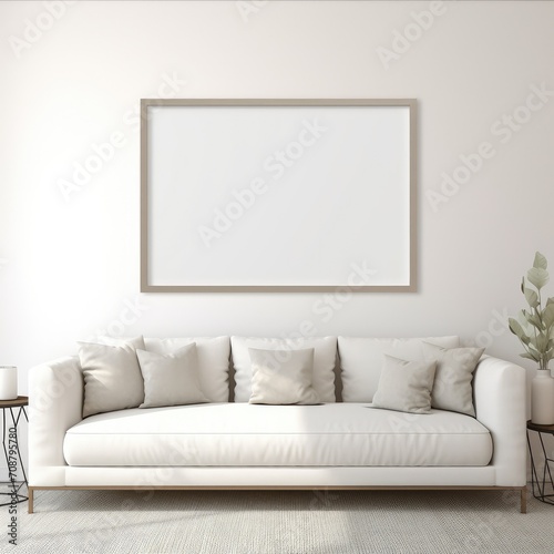 White Couch in Living Room With Wall Picture Frame