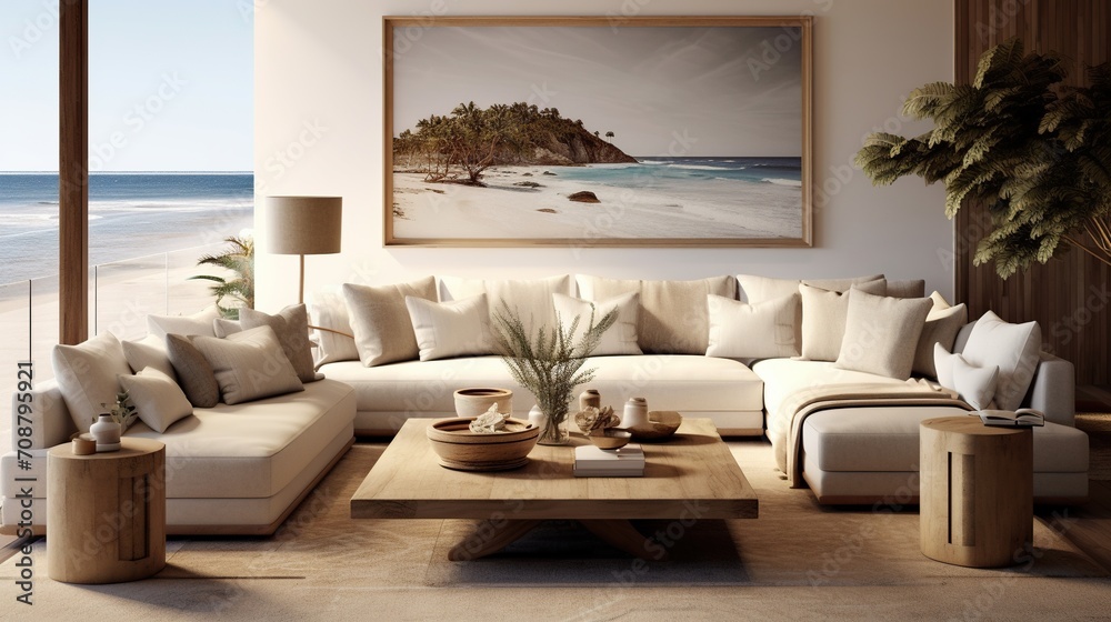 View of Modern elegant scandinavian inspired interior design of living room ...