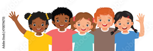 Group of children embracing each others with arm around friends