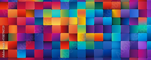 Colorful geometric background with square pattern that are gradient and vibrant for a long banner generative ai
