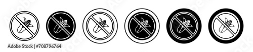 No Corn sign vector icon set collection. No Corn sign Outline flat Icon.