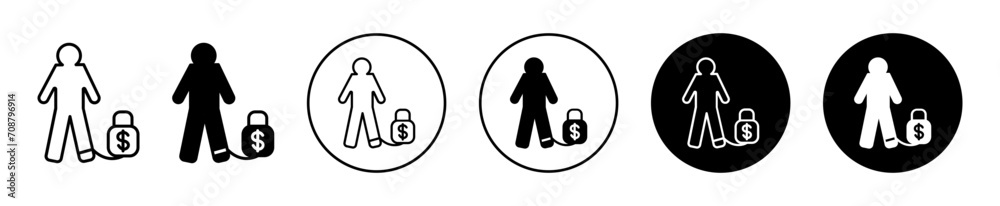 Man with weight debt flat line icon set. Man with weight debt Thin line illustration vector Man with weight debt flat line icon set. Man with weight debt Thin line illustration vector