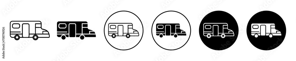 Caravan trailer flat line icon set. Caravan trailer Thin line illustration vector