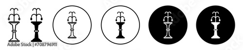 Fountain with water splashing  flat line icon set. Fountain Thin line illustration vector