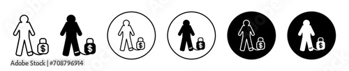 Man with weight debt flat line icon set. Man with weight debt  Thin line illustration vector