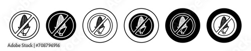 No Corn sign flat line icon set. No Corn sign Thin line illustration vector