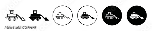 front loader truck flat line icon set. front loader truck Thin line illustration vector